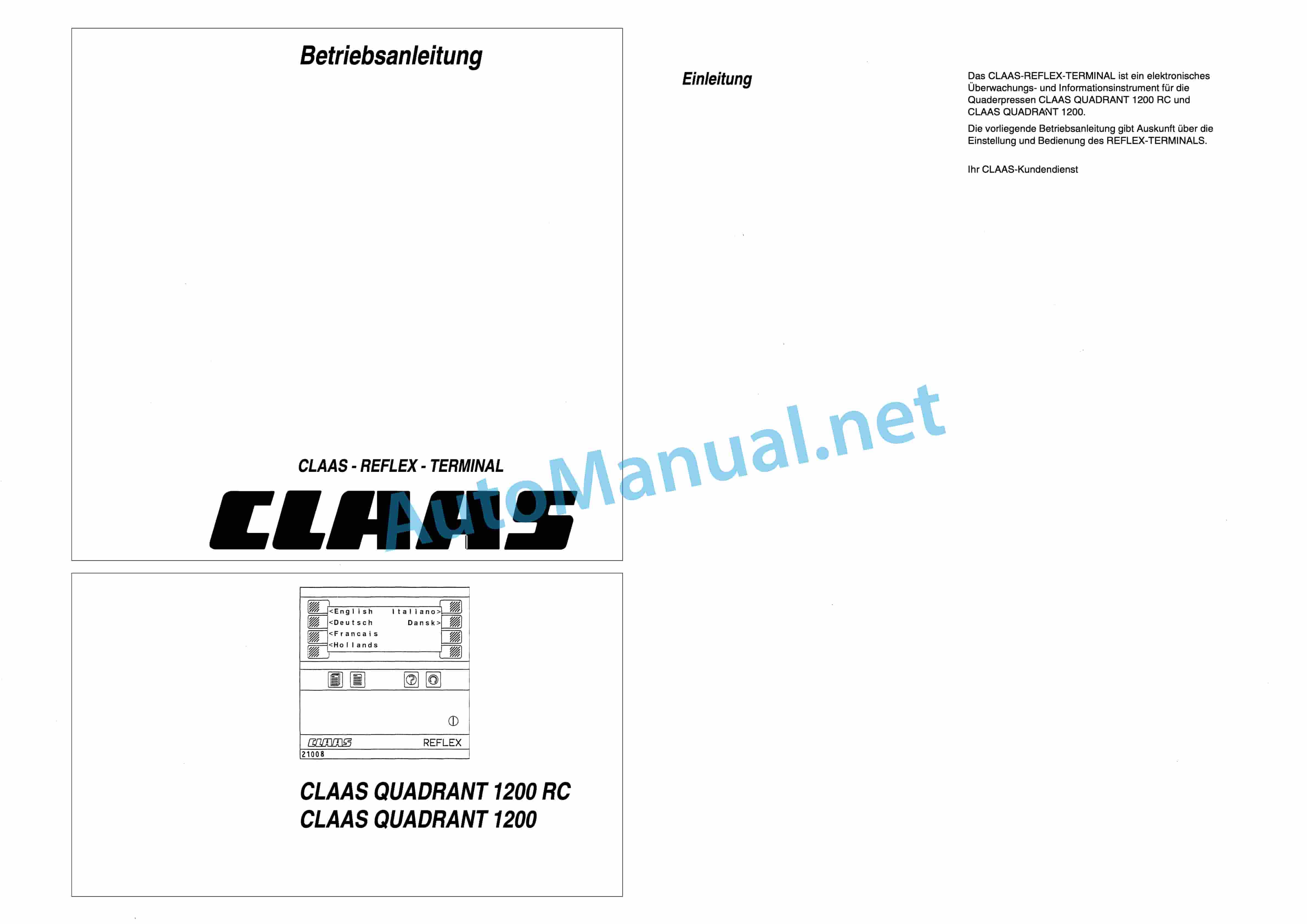 Claas QUADRANT 1200 (042) Baler Operator Manual DE 2 Claas QUADRANT 1200 (042) Baler Operator Manual DE - Image 2