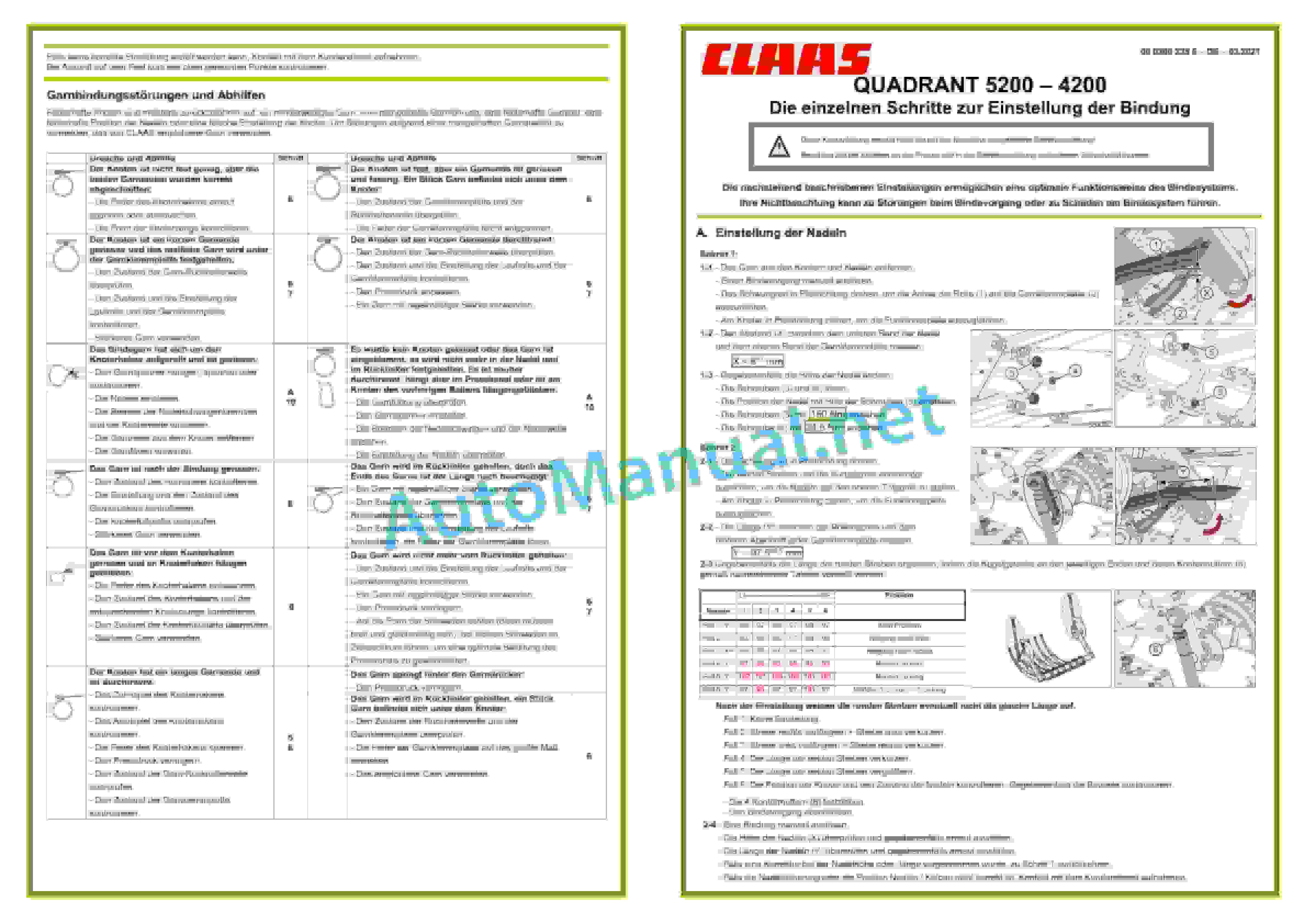 Alternative view of Claas QUADRANT 5200 (J31) Baler Operator Manual DE