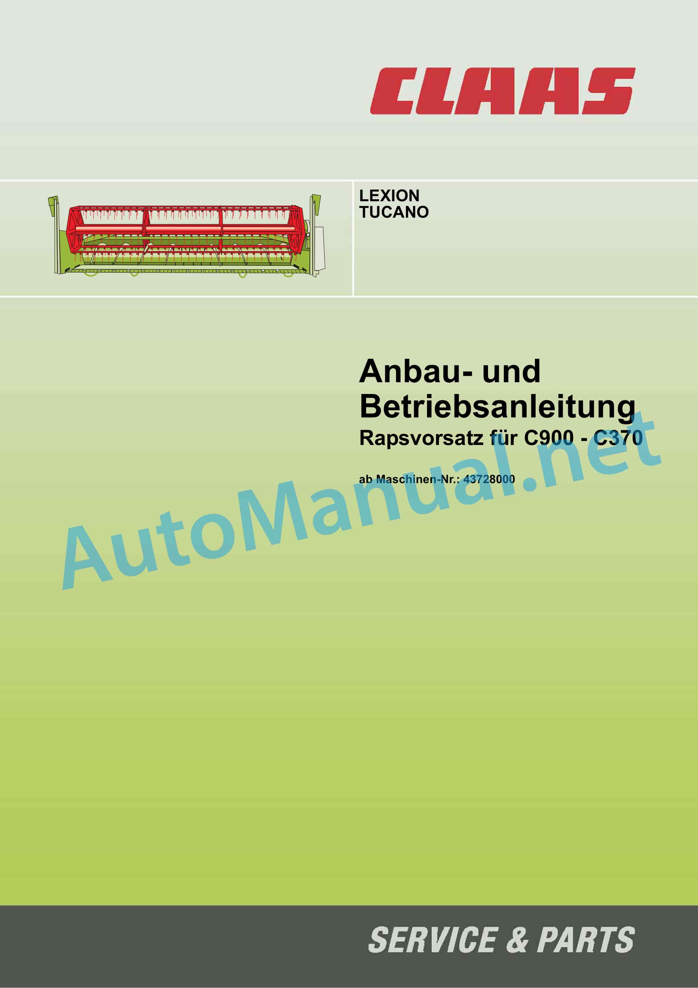 Claas RAPSVORSATZ (437) Combine Operator Manual DE