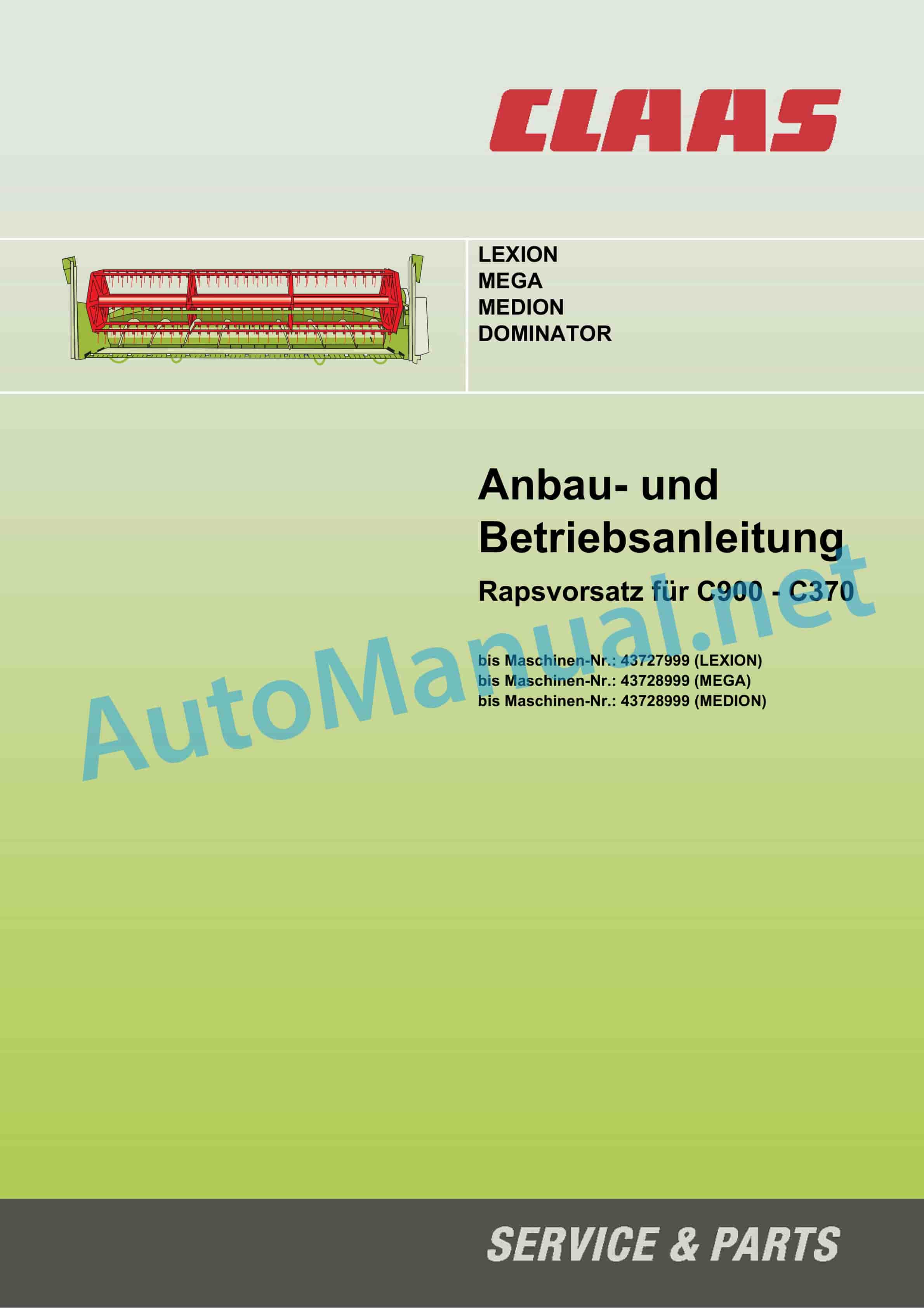 Alternative view of Claas RAPSVORSATZ (437) Combine Operator Manual DE
