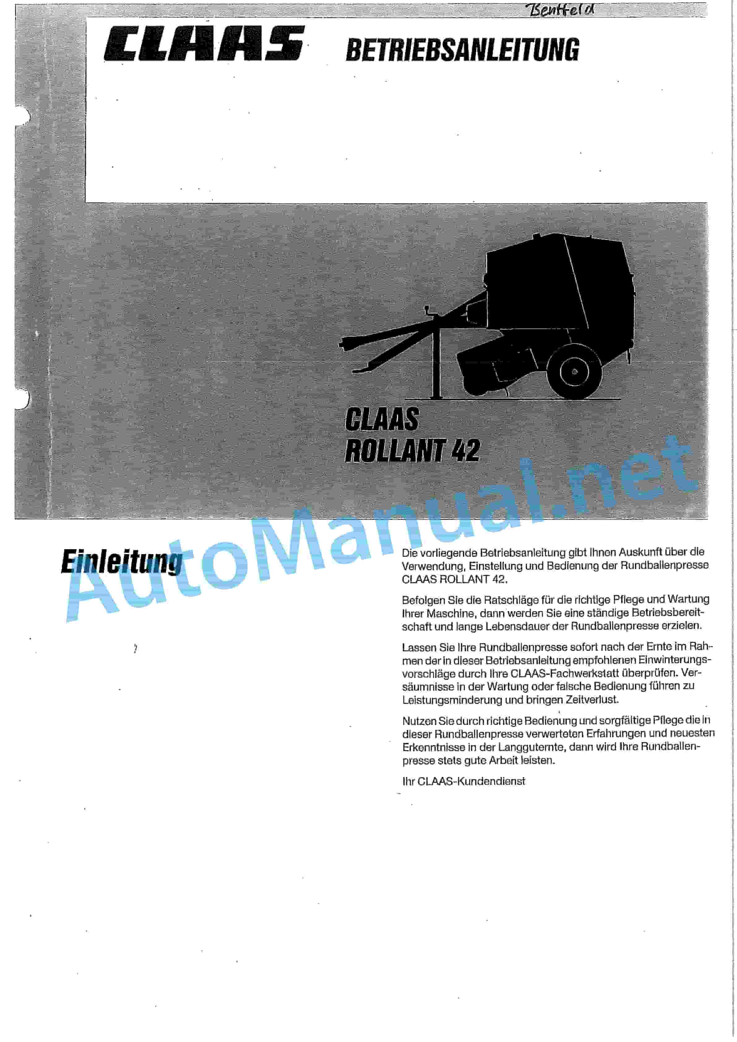 Alternative view of Claas ROLLANT 45 (009) Baler Operator Manual DE