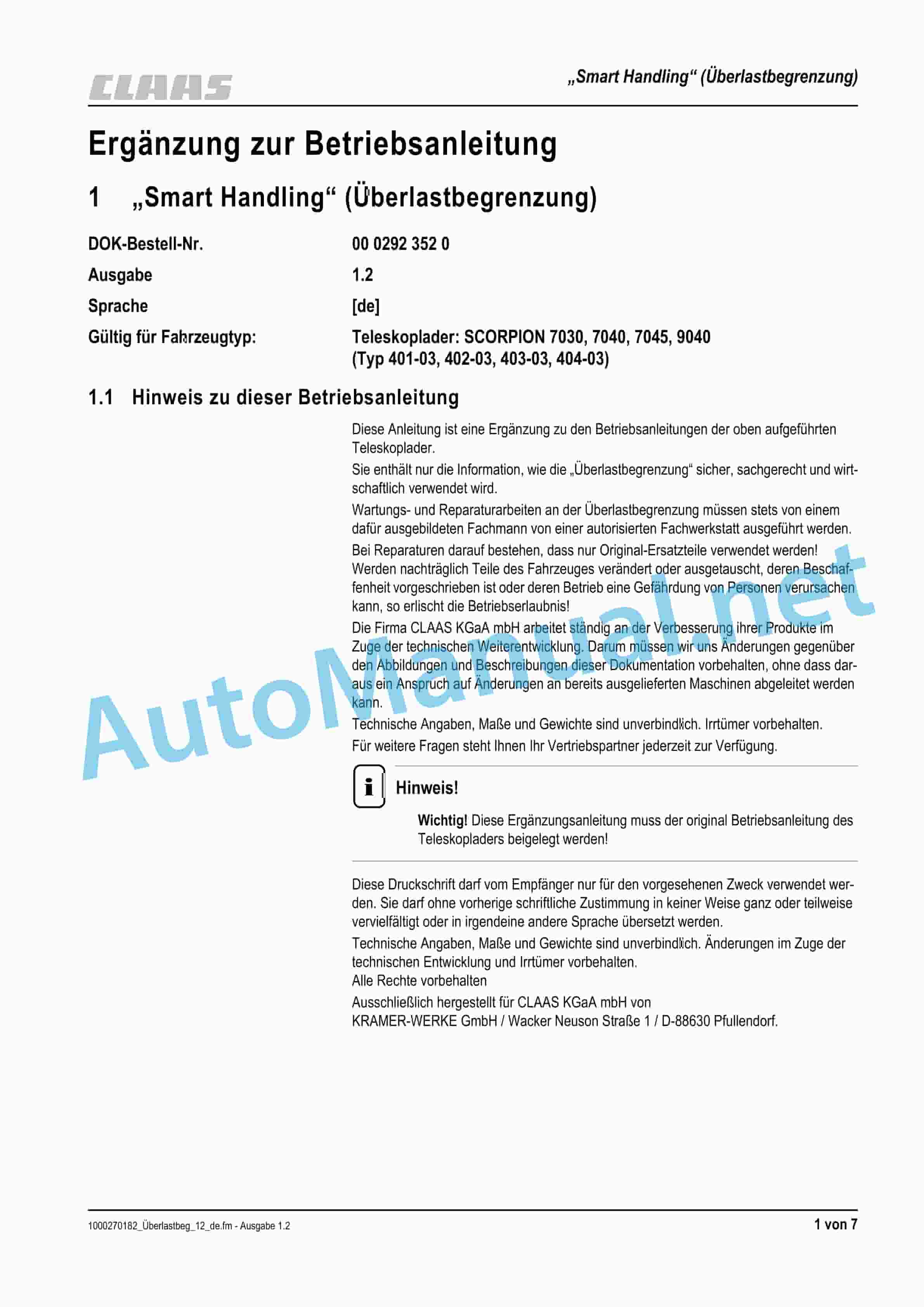 Alternative view of Claas SCORPION 9040 (K05) Telehandlers Operator Manual DE