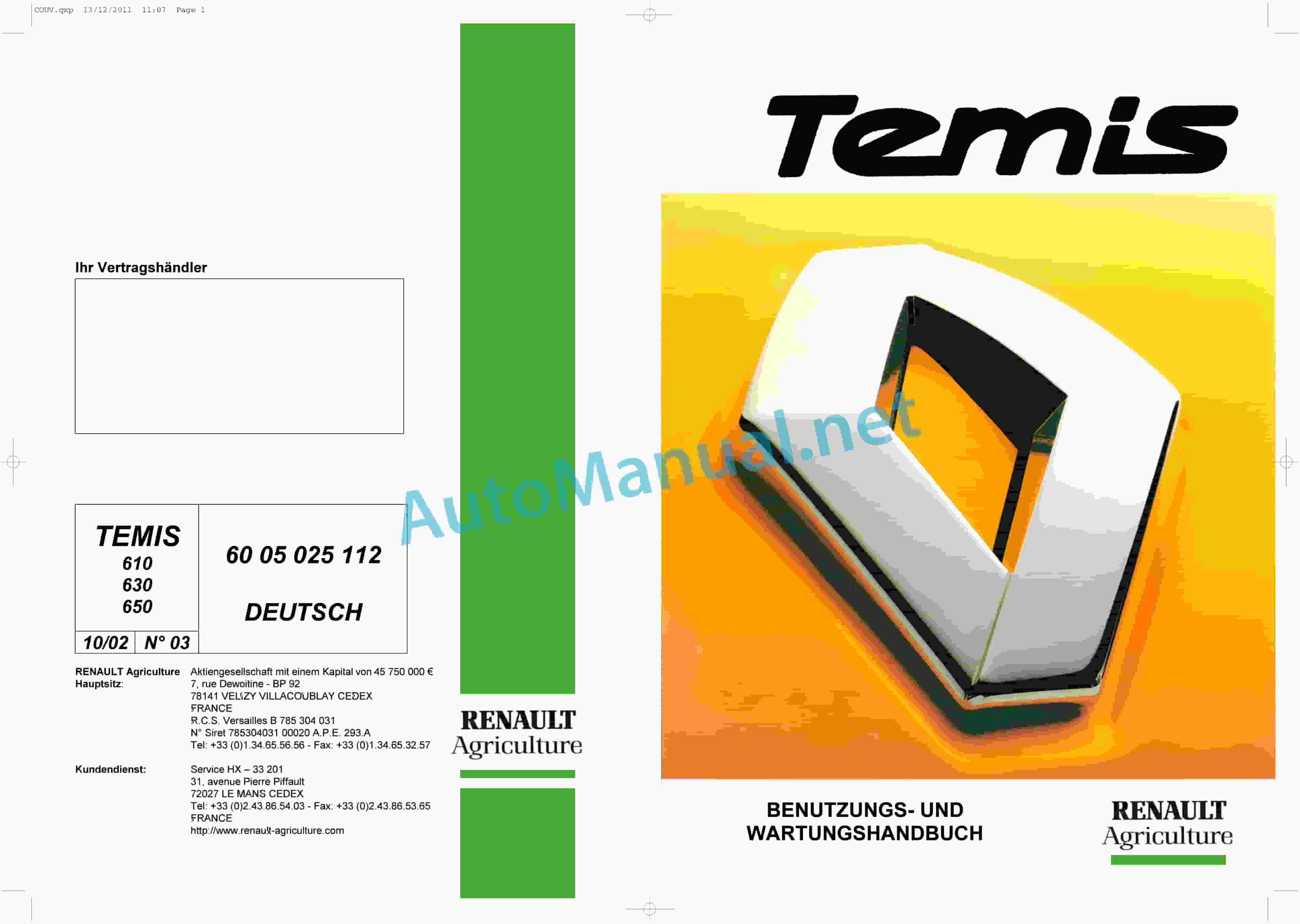 Claas TEMIS 650 630 610 RX, X, Z (T05) Tractor Operator Manual DE