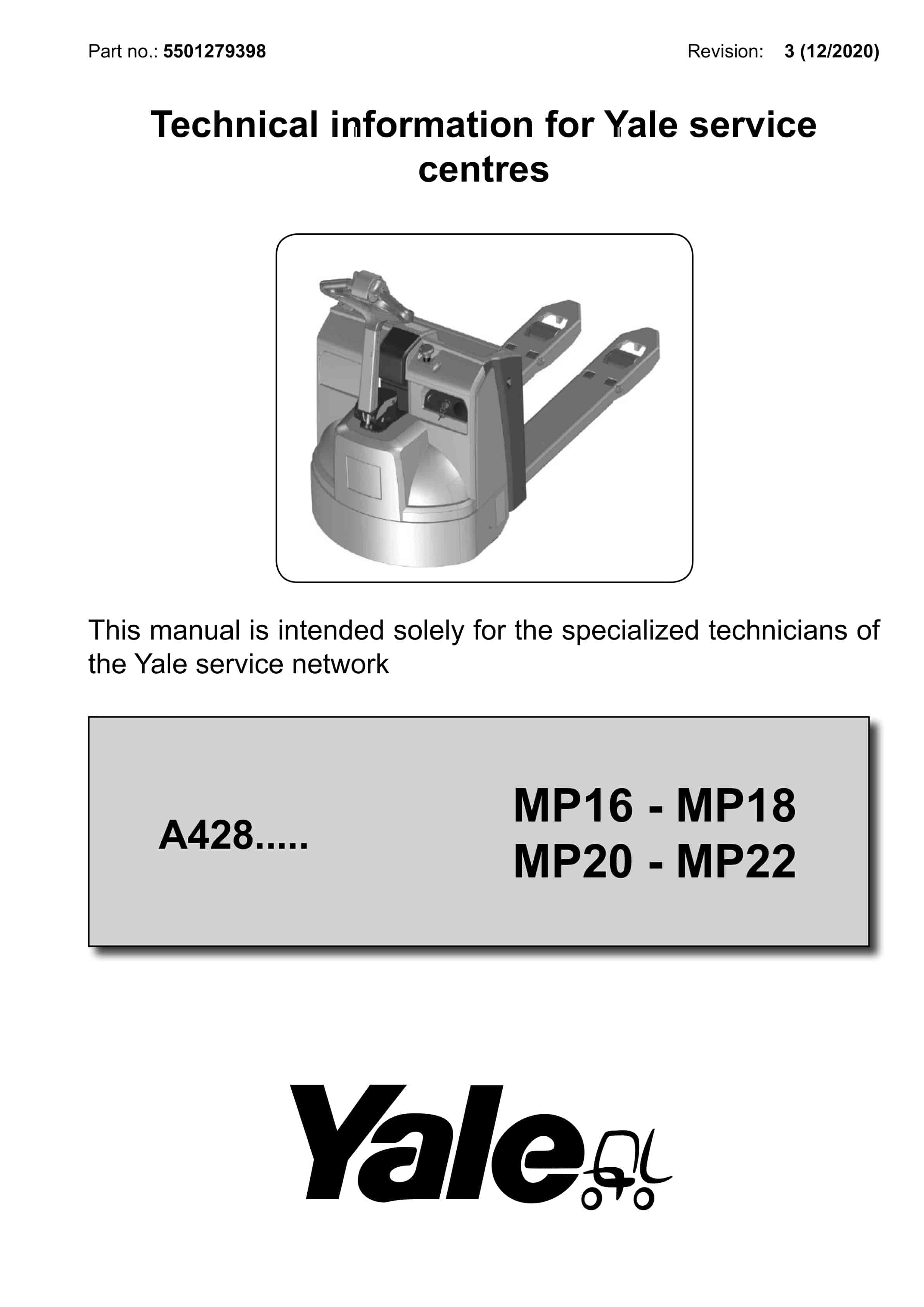 Yale A428 (MP16 - MP18 - MP20 - MP22) Forklift Service Manual