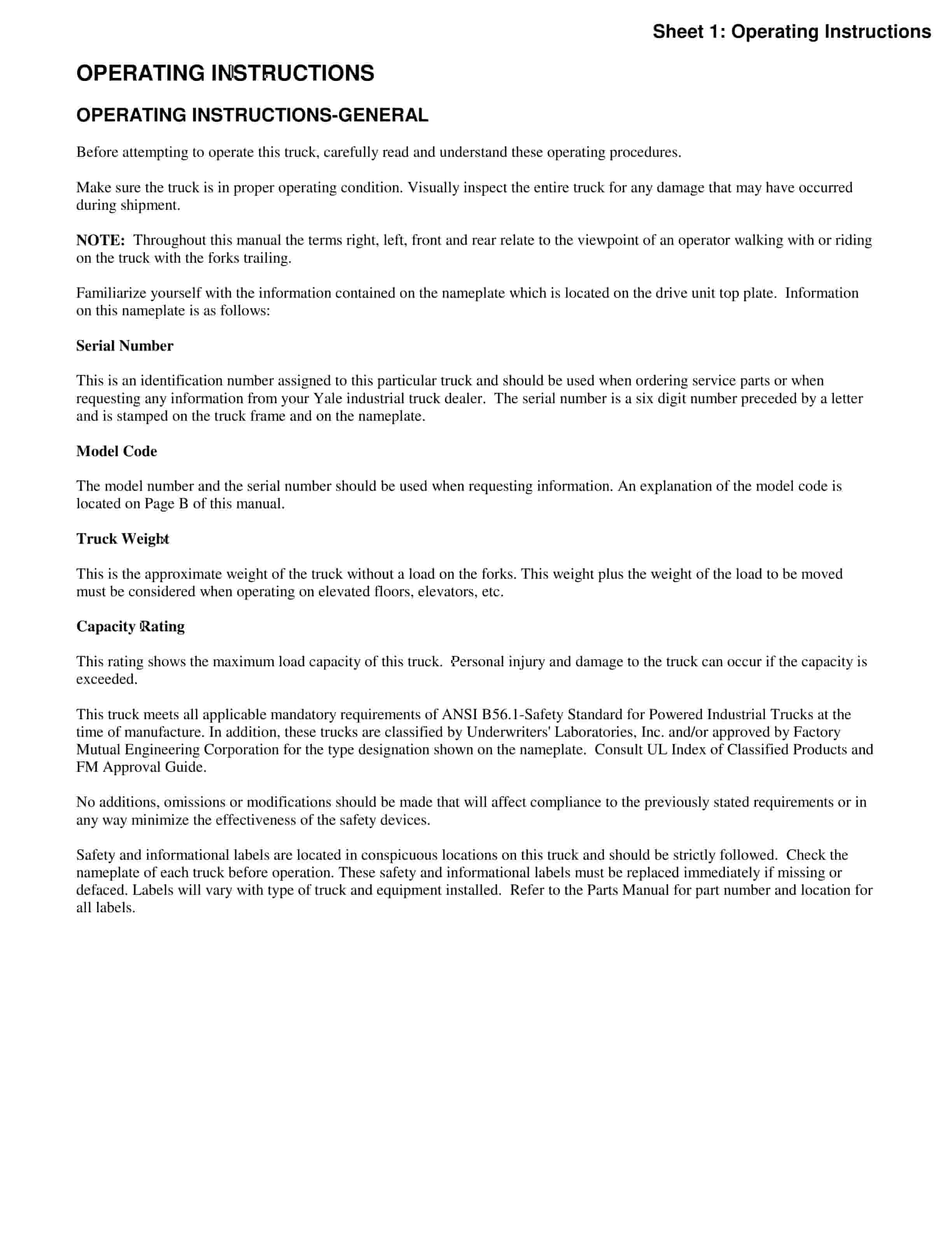 Yale A803 (MPC LCSC) Forklift Service Manual