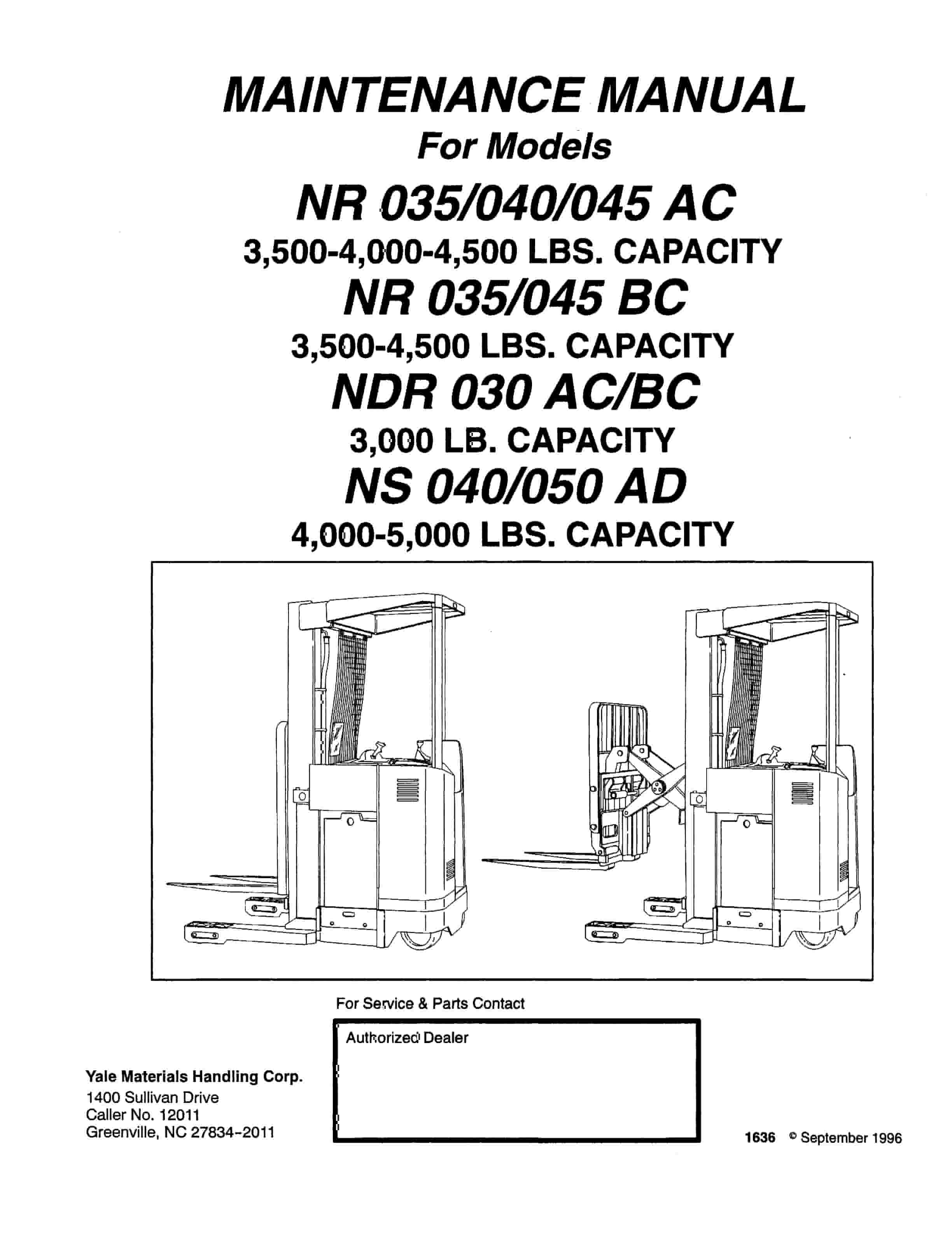 Yale A815 (NR035-040ACNDR030ACNR045AC) Forklift Service Manual