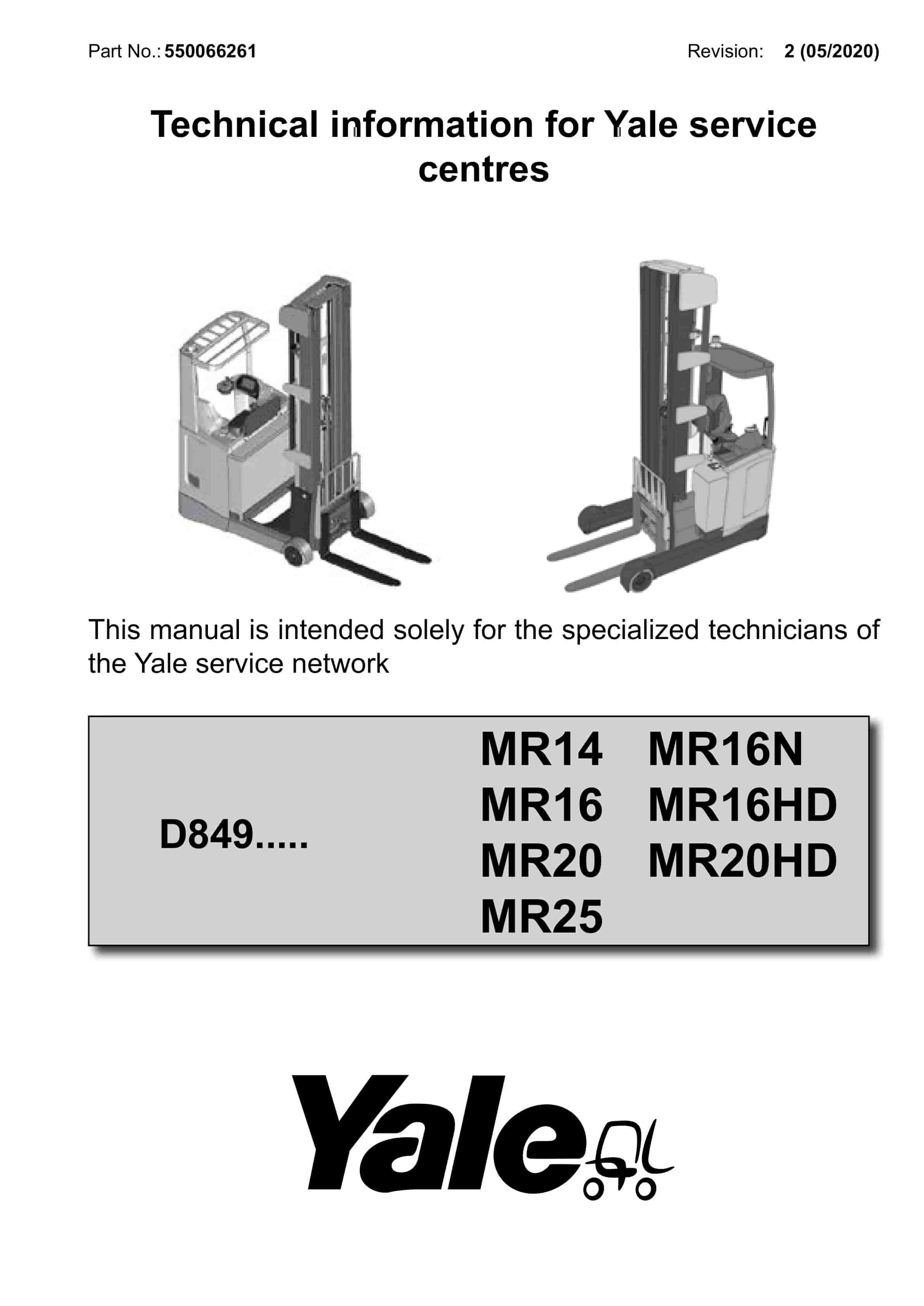 Yale A961 (MR14, MR16 Europe) Forklift Service Manual