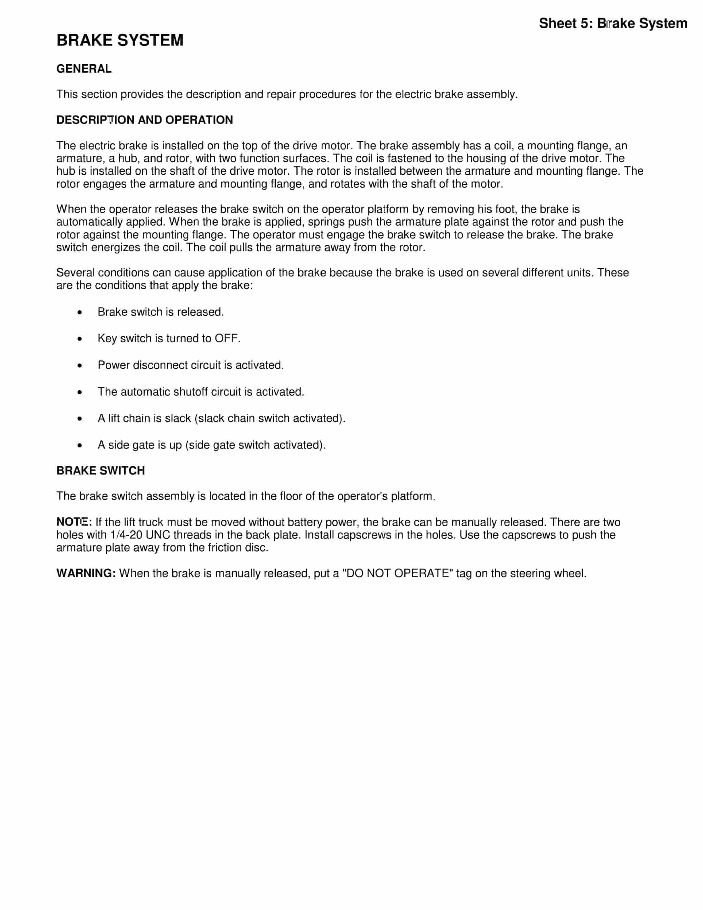 Yale B801 (OS030EB) Forklift Service Manual
