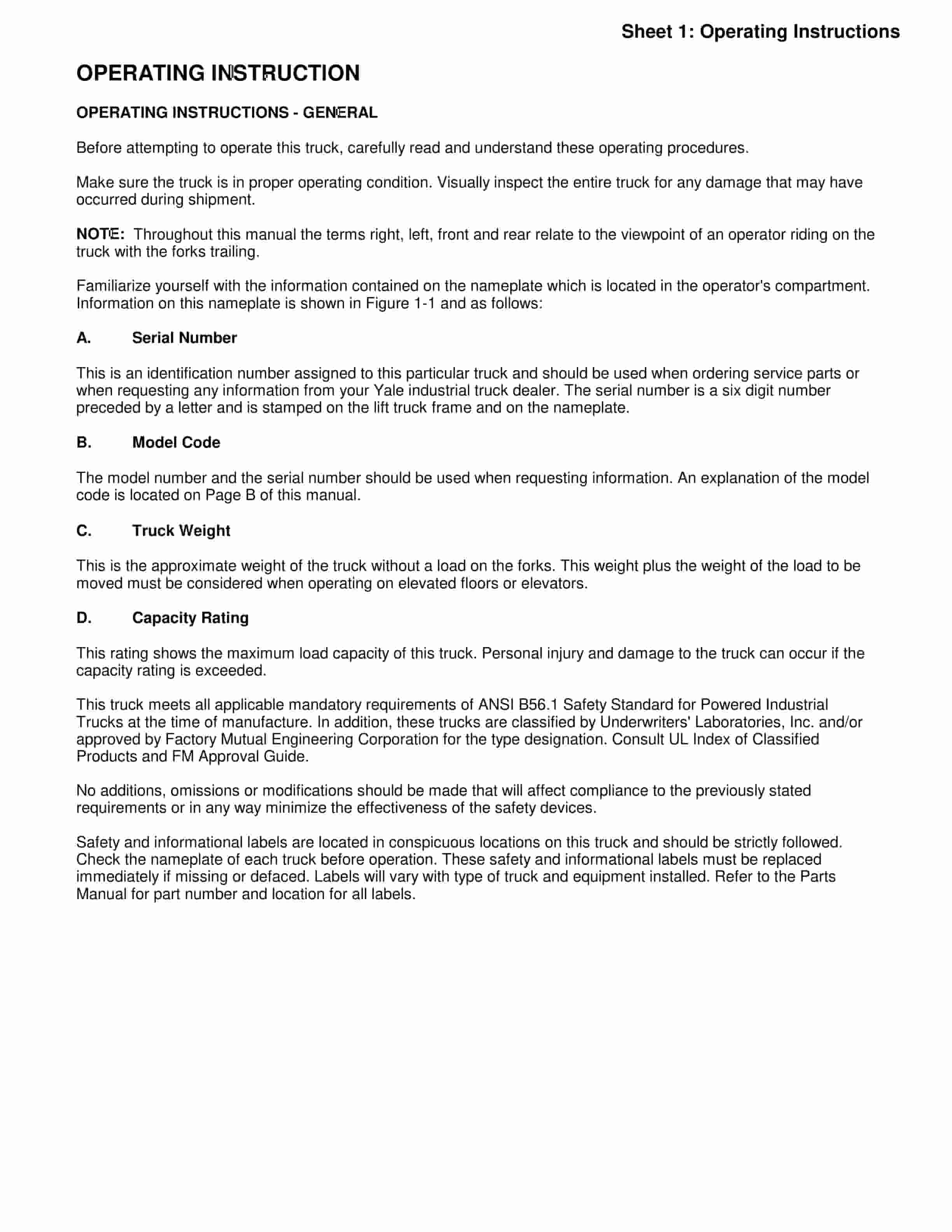 Yale B815 (NDR AD) Forklift Service Manual