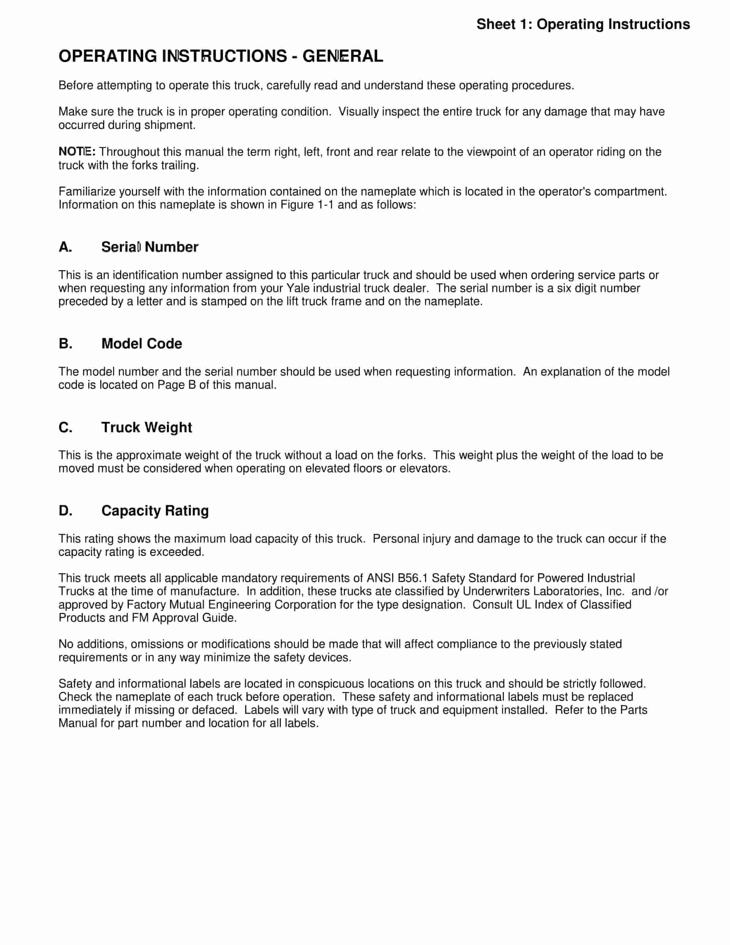Yale B829 (NDR BC) Forklift Service Manual