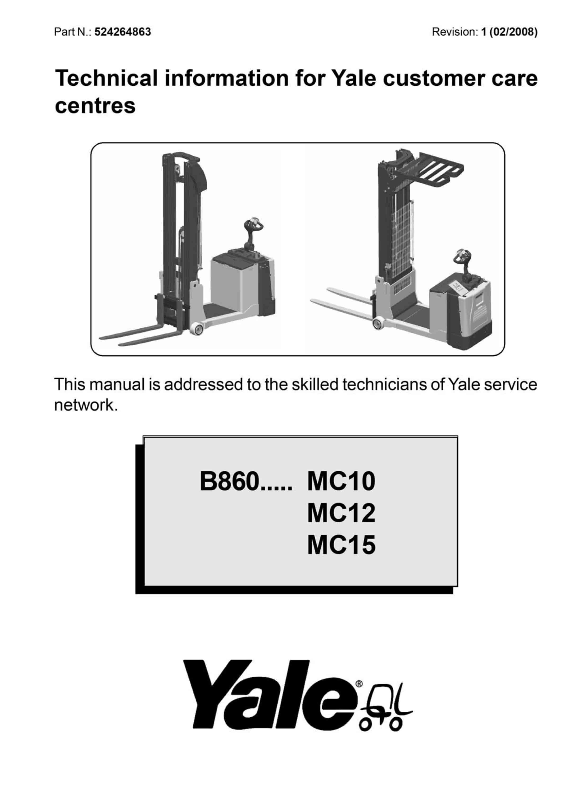 Yale B860 (MC10 - MC12 - MC15) Forklift Service Manual