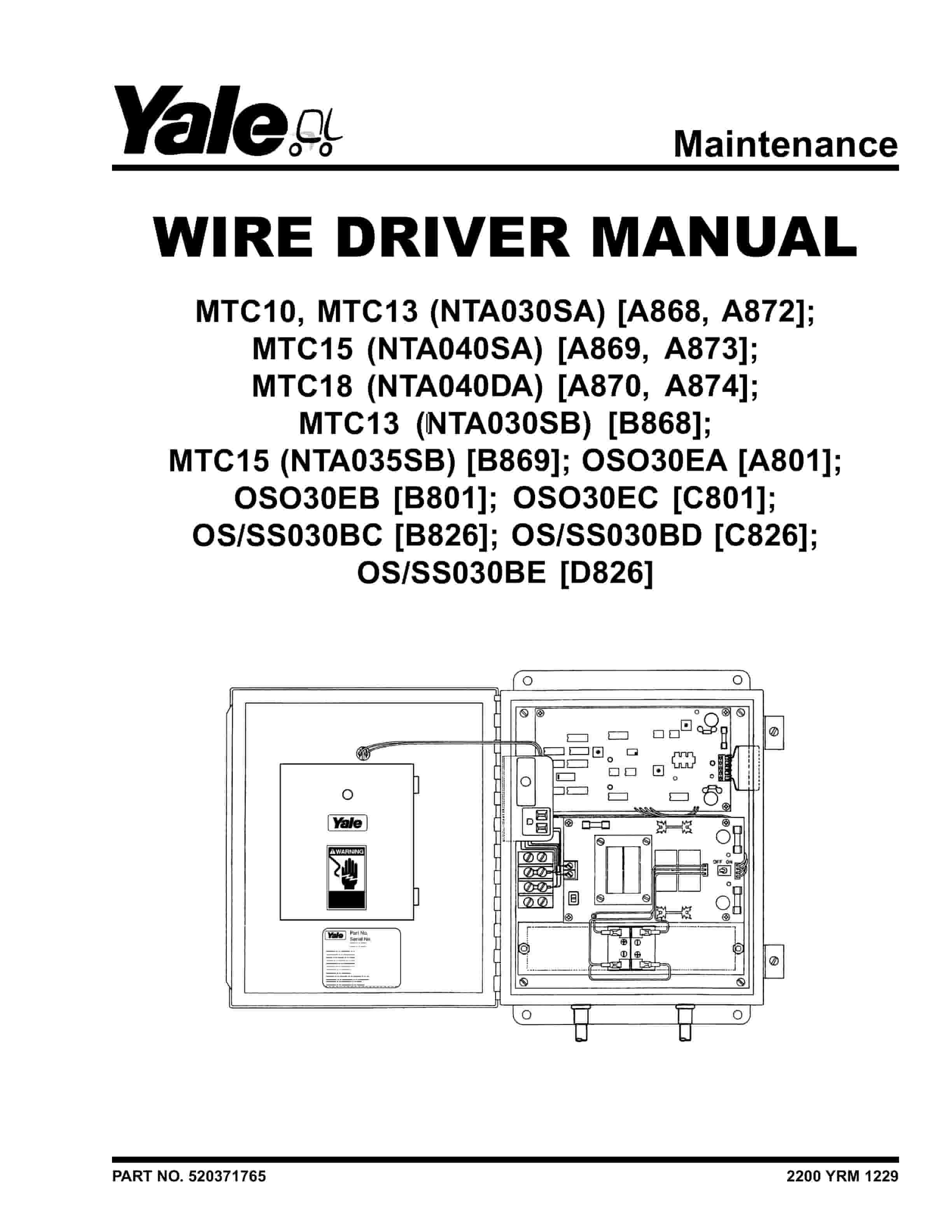 Yale B869 (MTC13 80 - MTC15 SWB - MTC15 MWB MTC15 LWB [NTA035SB]) Forklift Service Manual