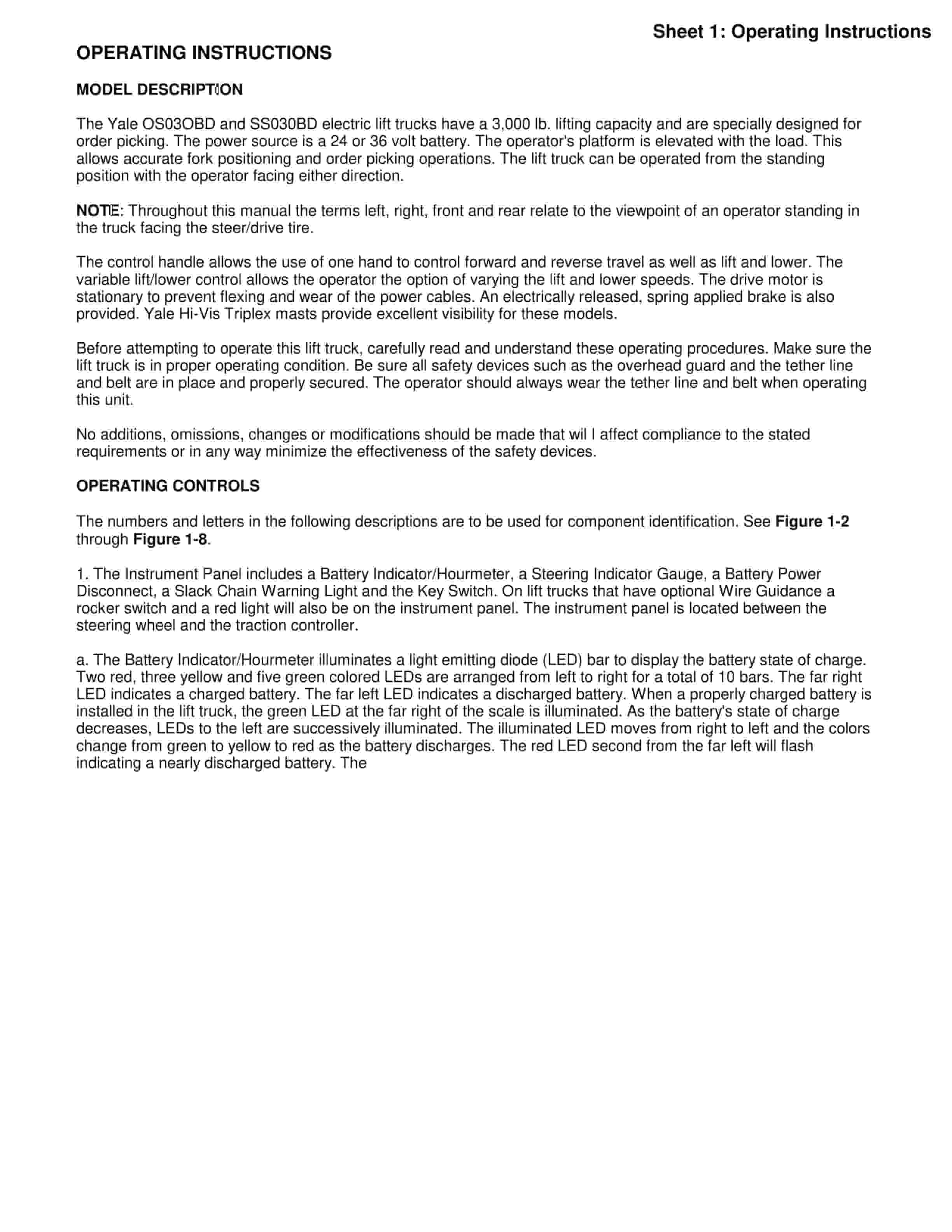 Yale C826 (OSSS030BD) Forklift Service Manual