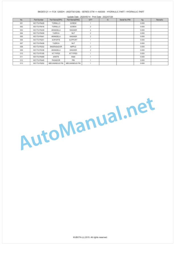 Kubota 1200DH SERIES STW FOX Parts Manual PDF BIKDE5121 4 Kubota 1200DH SERIES STW FOX Parts Manual PDF BIKDE5121-4