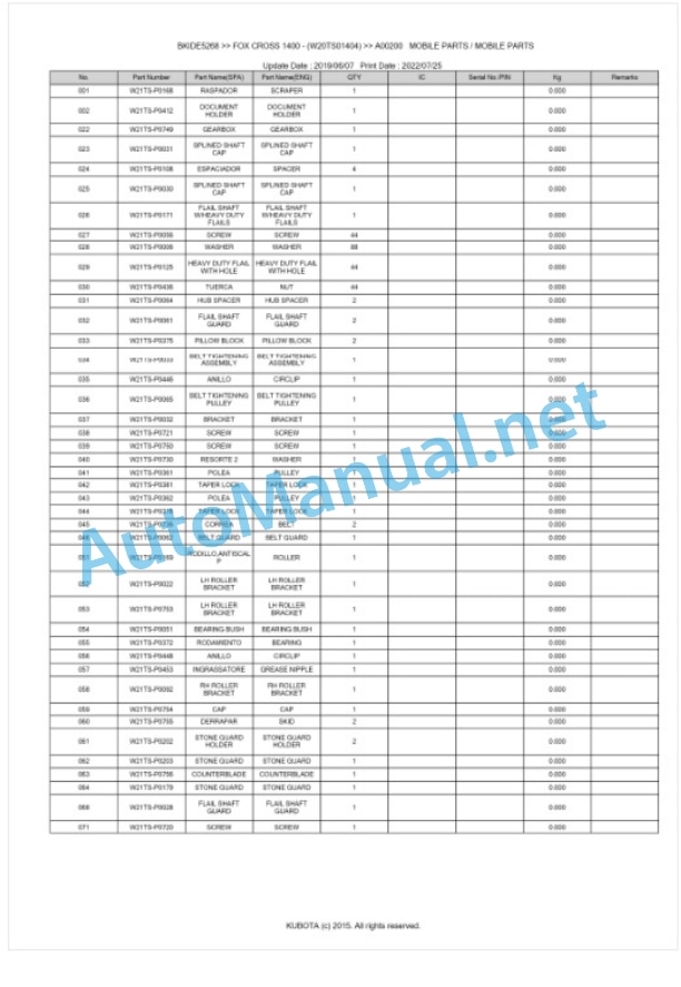 Kubota 1400 FOX CROSS Parts Manual PDF BIKDE5268 3 Kubota 1400 FOX CROSS Parts Manual PDF BIKDE5268-3