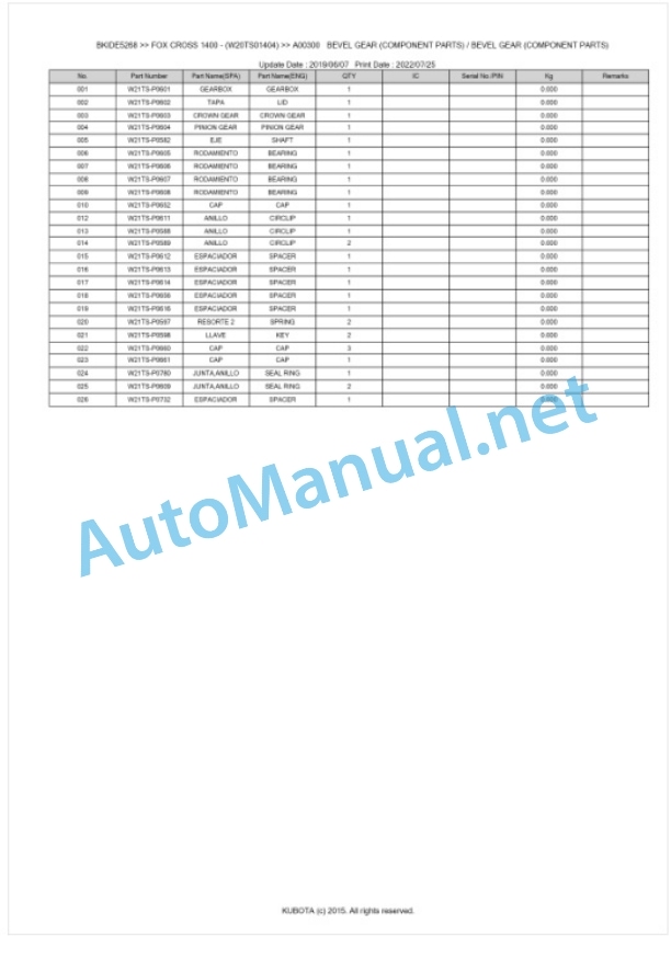 Kubota 1400 FOX CROSS Parts Manual PDF BIKDE5268 4 Kubota 1400 FOX CROSS Parts Manual PDF BIKDE5268-4