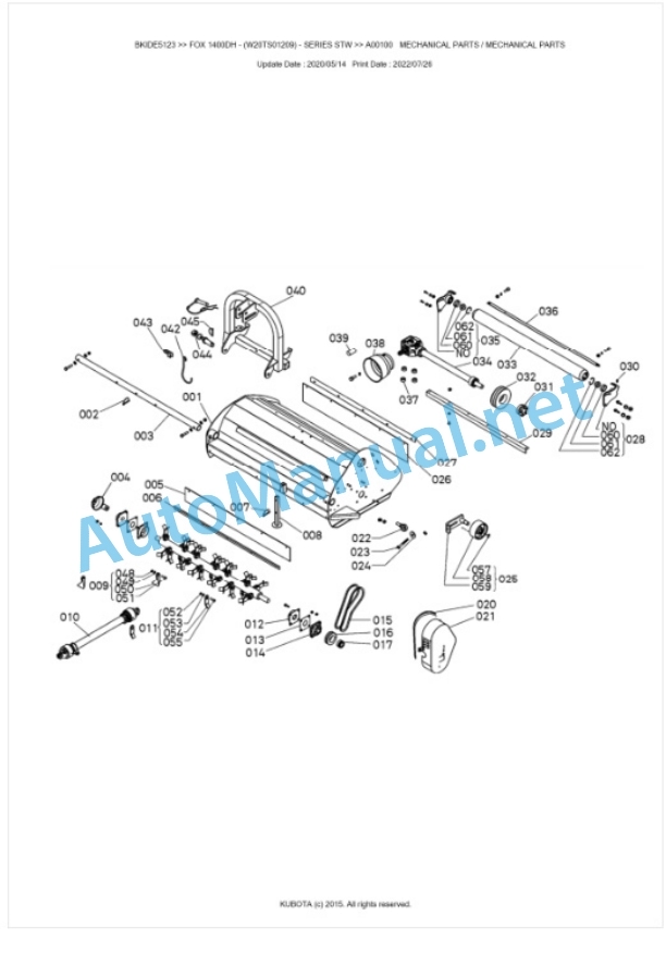 Kubota 1400DH SERIES STW FOX Parts Manual PDF BIKDE5123-2