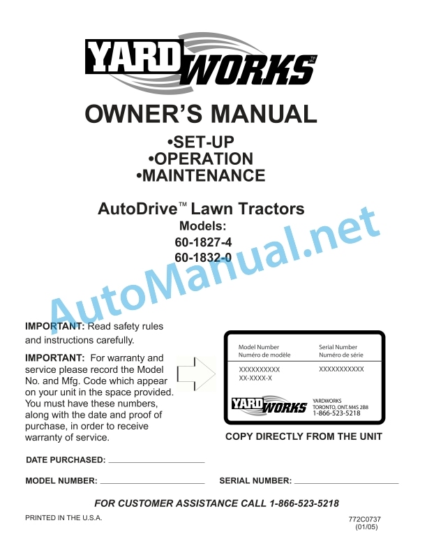 Kubota 60-1827-4, 60-1832-0 AutoDrive Lawn Yard Works Tractor Operators Manual PDF 1 Kubota 60-1827-4, 60-1832-0 AutoDrive Lawn Yard Works Tractor Operators Manual PDF