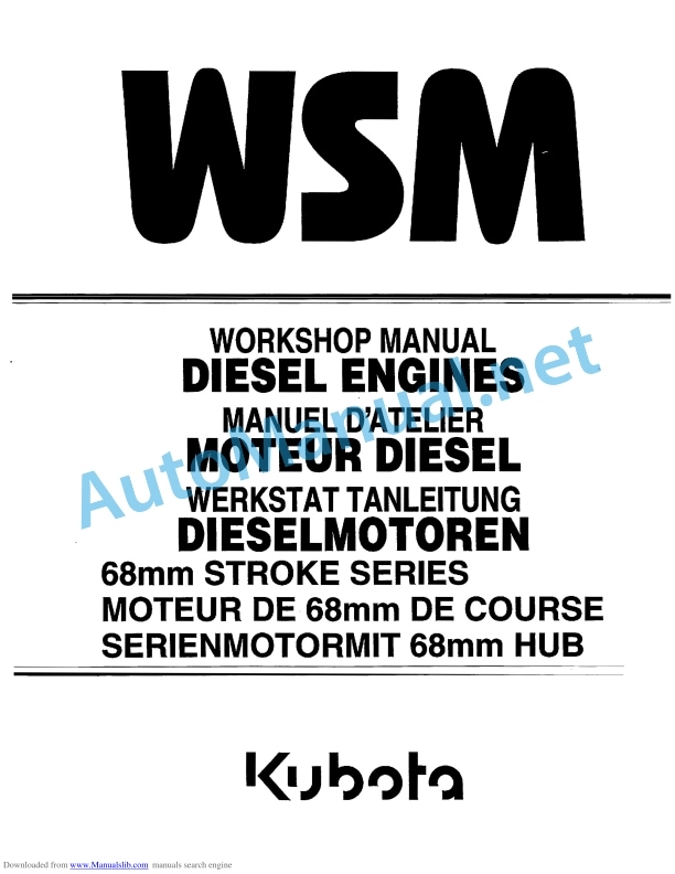 Kubota 68mm Stroke Series Diesel Engine Workshop Manual PDF