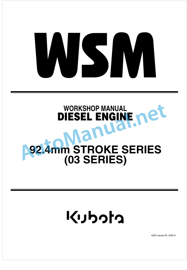 Kubota 92.4mm Stroke Series (03 Series) Diesel Engine Workshop Manual PDF