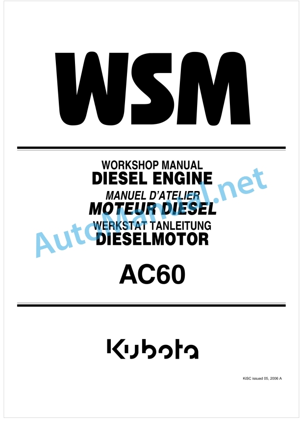 Kubota AC60 Diesel Engine Workshop Manual PDF
