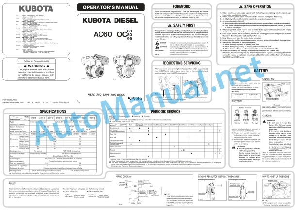 Kubota AC60, OC60, OC80, OC95 Diesel Engine Operators Manual PDF 1 Kubota AC60, OC60, OC80, OC95 Diesel Engine Operators Manual PDF