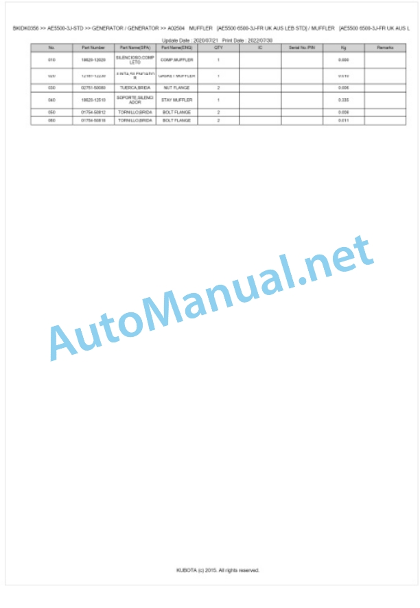 Kubota AE5500-3J-STD Parts Manual PDF BKIDK0356 5 Kubota AE5500-3J-STD Parts Manual PDF BKIDK0356-5