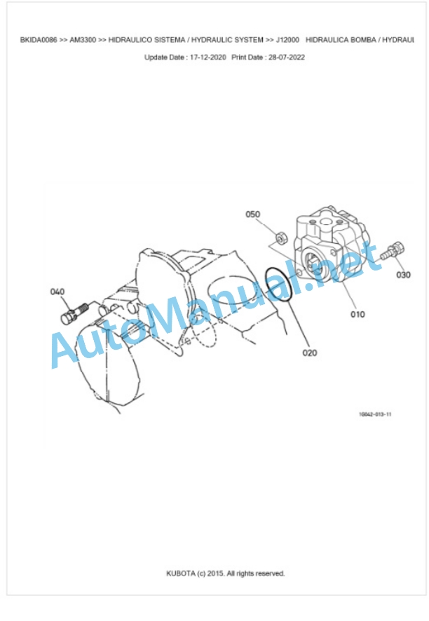 Kubota AM3300 Parts Manual PDF BKIDA0086-4