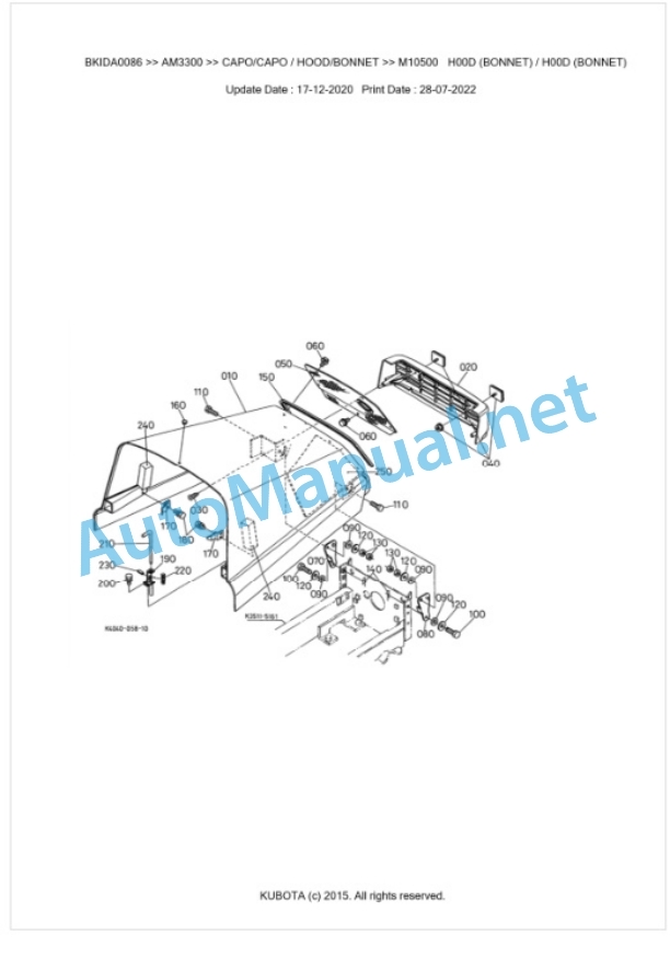 Kubota AM3300 Parts Manual PDF BKIDA0086-5