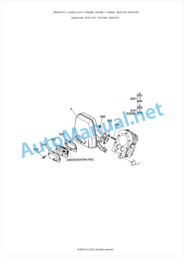 Kubota AV650-3J-FR Parts Manual PDF BKIDK0172 2 Kubota AV650-3J-FR Parts Manual PDF BKIDK0172-2