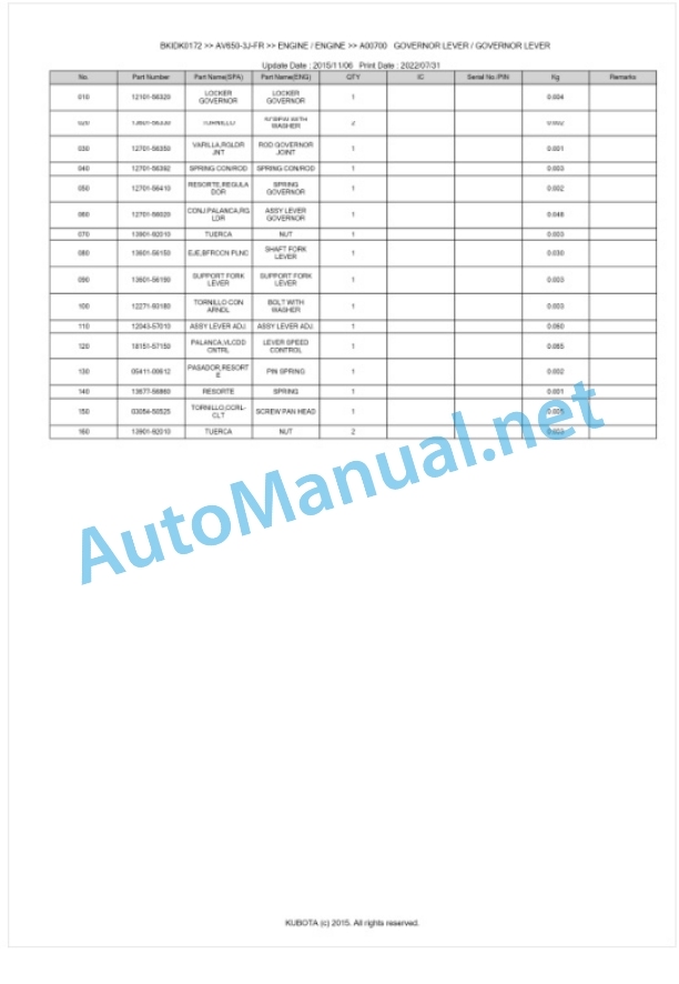 Kubota AV650-3J-FR Parts Manual PDF BKIDK0172 3 Kubota AV650-3J-FR Parts Manual PDF BKIDK0172-3