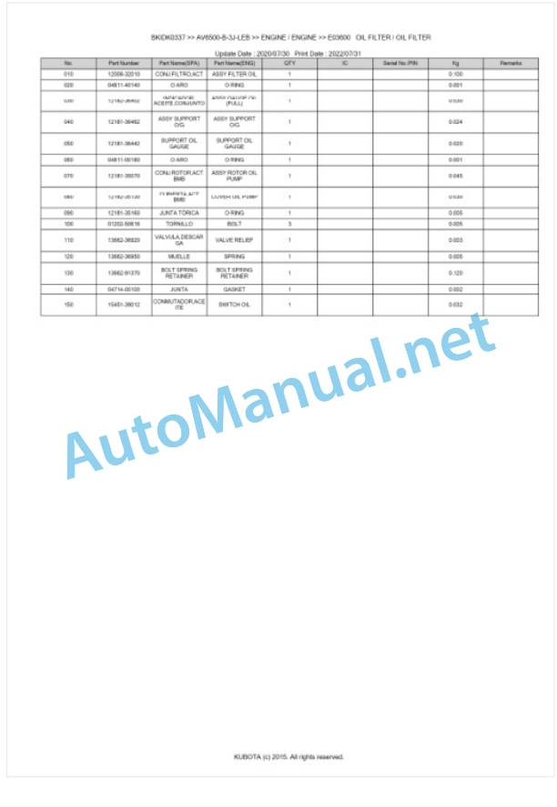 Kubota AV6500-B-3J-LEB Parts Manual PDF BKIDK0337 5 Kubota AV6500-B-3J-LEB Parts Manual PDF BKIDK0337-5