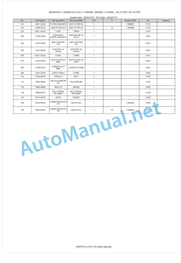 Kubota AV6500-B-3J-STD Parts Manual PDF BKIDK0338 5 Kubota AV6500-B-3J-STD Parts Manual PDF BKIDK0338-5