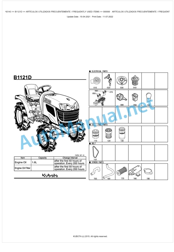 Kubota B1121D Tractor Parts Manual PDF BKIDA5143