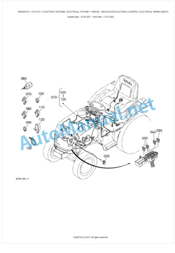 Kubota B1121D Tractor Parts Manual PDF BKIDA5143-3