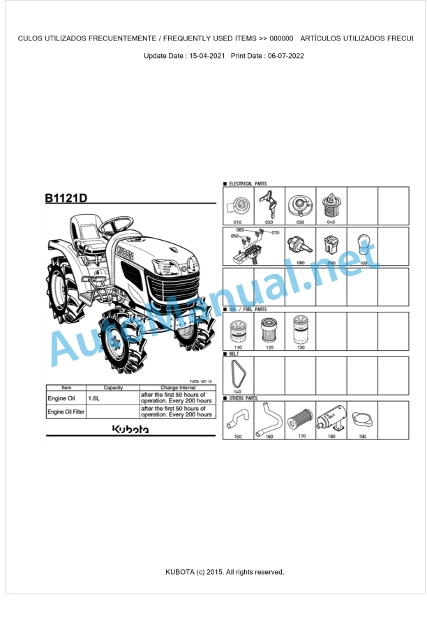 Kubota B1121D Tractor Parts Manual PDF BKIDA5143 ES