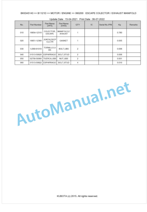 Kubota B1121D Tractor Parts Manual PDF BKIDA5143 ES 5 Kubota B1121D Tractor Parts Manual PDF BKIDA5143 ES-5