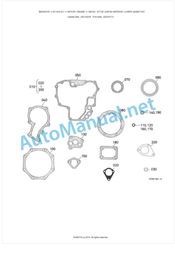 Kubota B1161D-EC Tractor Parts Manual PDF BKIDA5145-2