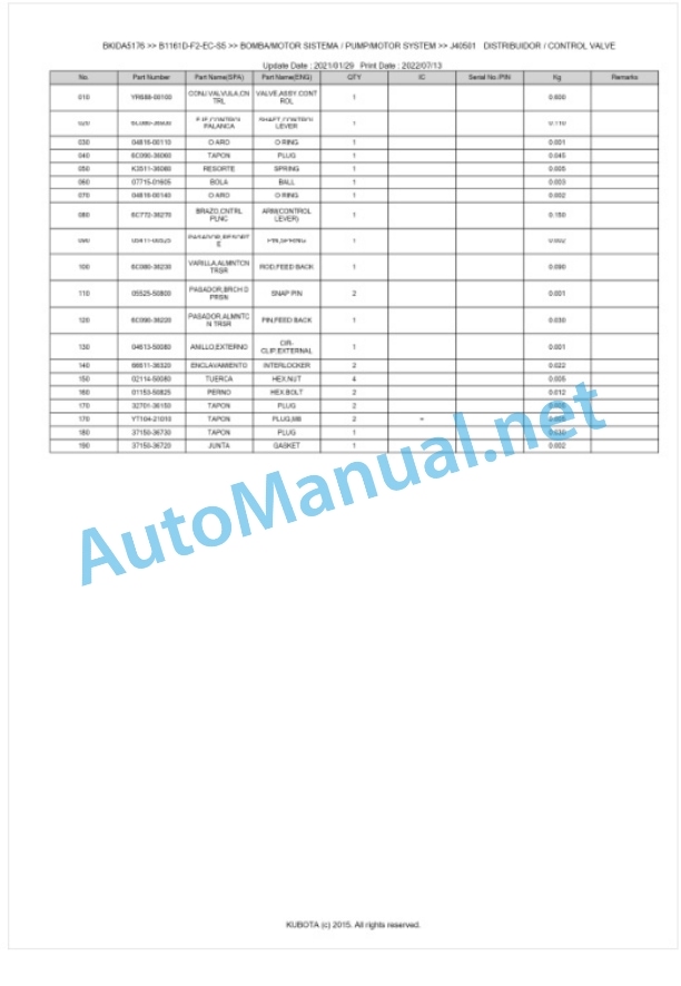 Kubota B1161D-F2-EC-S5 Parts Manual PDF BKIDA5176 5 Kubota B1161D-F2-EC-S5 Parts Manual PDF BKIDA5176-5