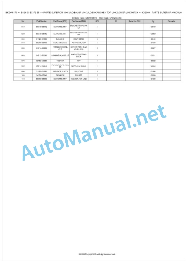 Kubota B1241D-EC-F2-S5 Tractor Parts Manual PDF BKIDA5179 5 Kubota B1241D-EC-F2-S5 Tractor Parts Manual PDF BKIDA5179-5