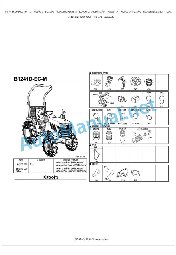 Kubota B1241D-EC-M Tractor Parts Manual PDF BKIDA5149