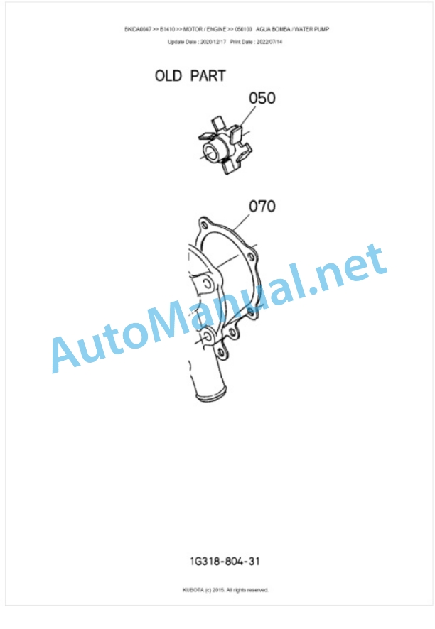 Kubota B1410 Tractor Parts Manual PDF BKIDA0047-2