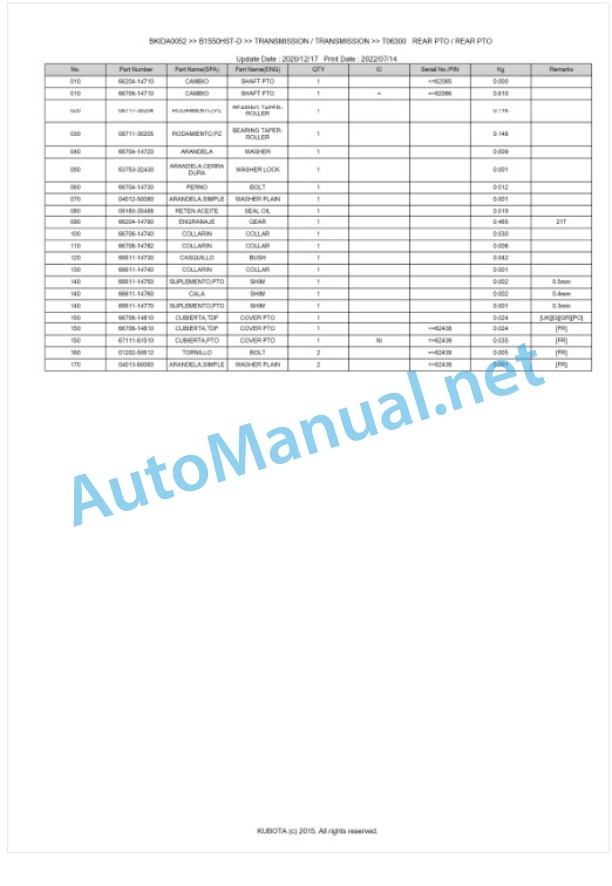 Kubota B1550HST-D Parts Manual PDF BKIDA0052 3 Kubota B1550HST-D Parts Manual PDF BKIDA0052-3