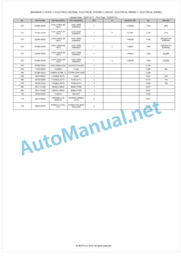 Kubota B1610 Tractor Parts Manual PDF BKIDA0048-3