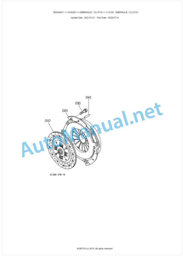 Kubota B1620D Tractor Parts Manual PDF BKIDA5011-3