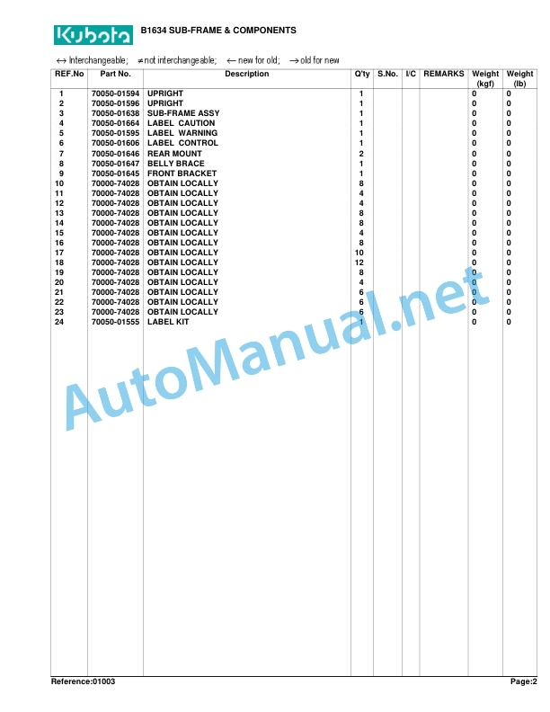 Alternative view of Kubota B1630 Loader Parts Manual PDF