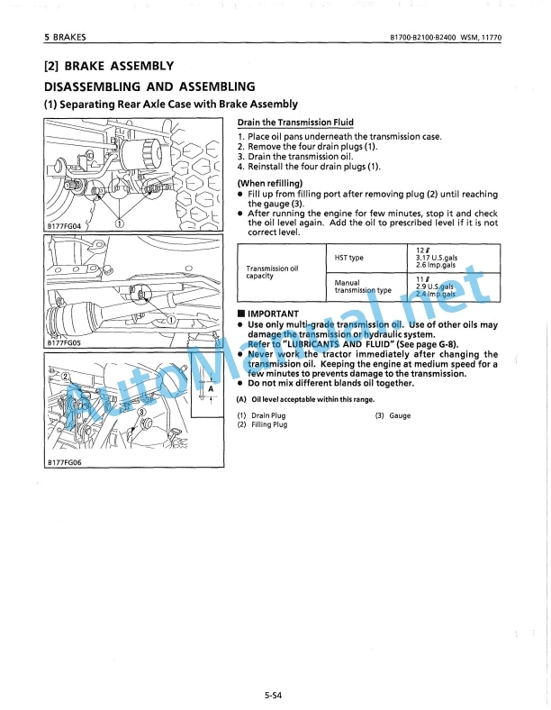 Kubota B1700, B2100, B2400 Part 2 - Brake Assembly Workshop Manual PDF