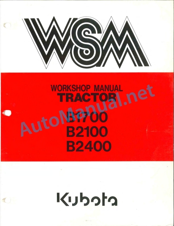 Kubota B1700, B2100, B2400 Tractor Workshop Manual PDF