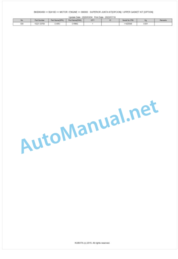 Kubota B1710D, B2110D B2410D Tractor Parts Manual PDF BKIDK0456 2 Kubota B1710D, B2110D B2410D Tractor Parts Manual PDF BKIDK0456-2