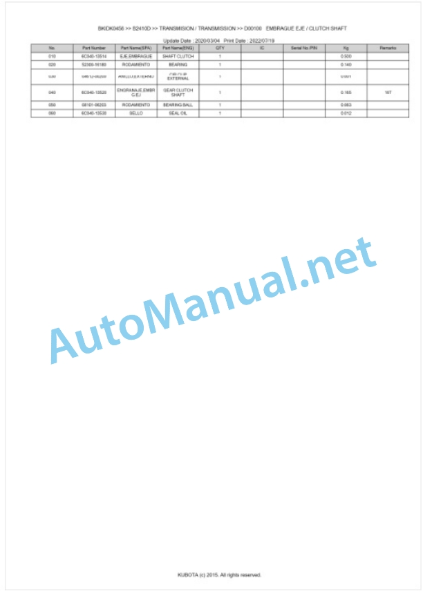 Kubota B1710D, B2110D B2410D Tractor Parts Manual PDF BKIDK0456 3 Kubota B1710D, B2110D B2410D Tractor Parts Manual PDF BKIDK0456-3